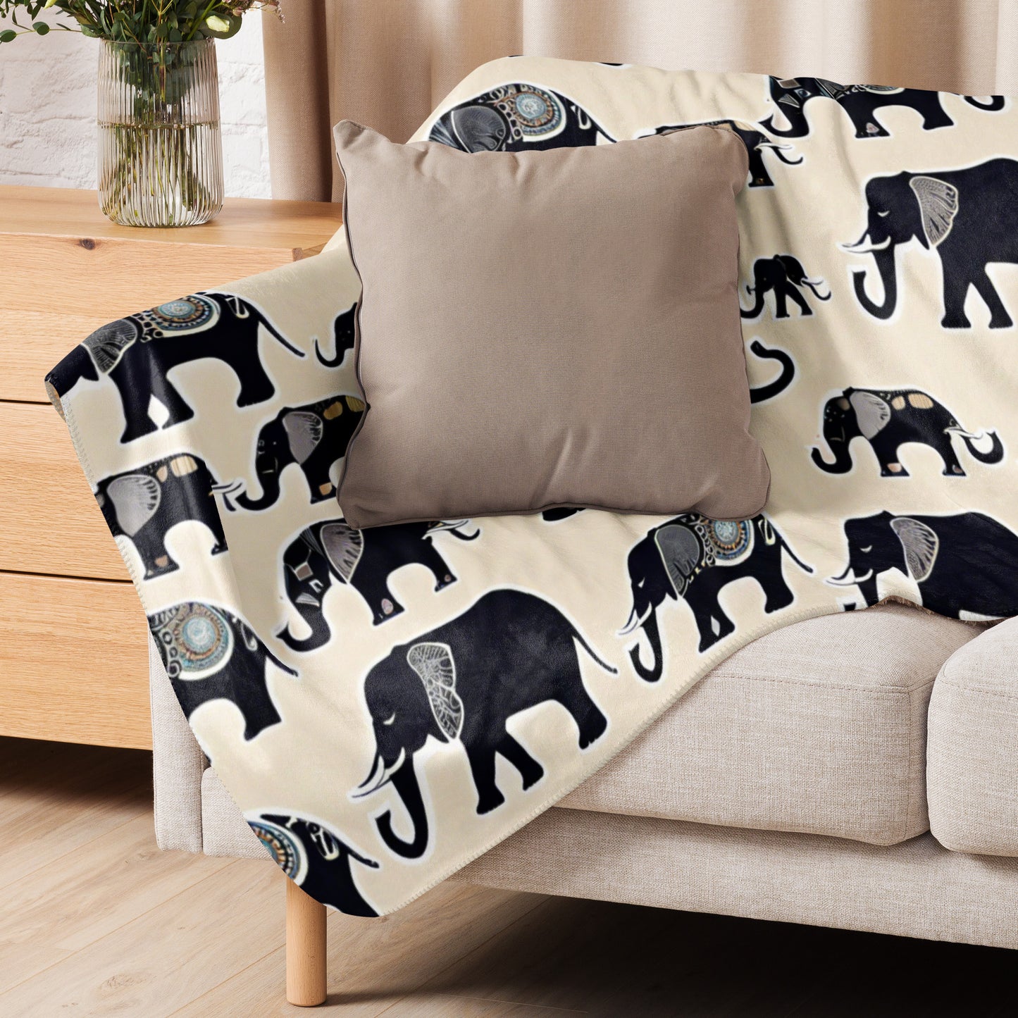 Elephant Sherpa Blanket, Colorful Elephant Blanket Gift, Elephant Lover Gift