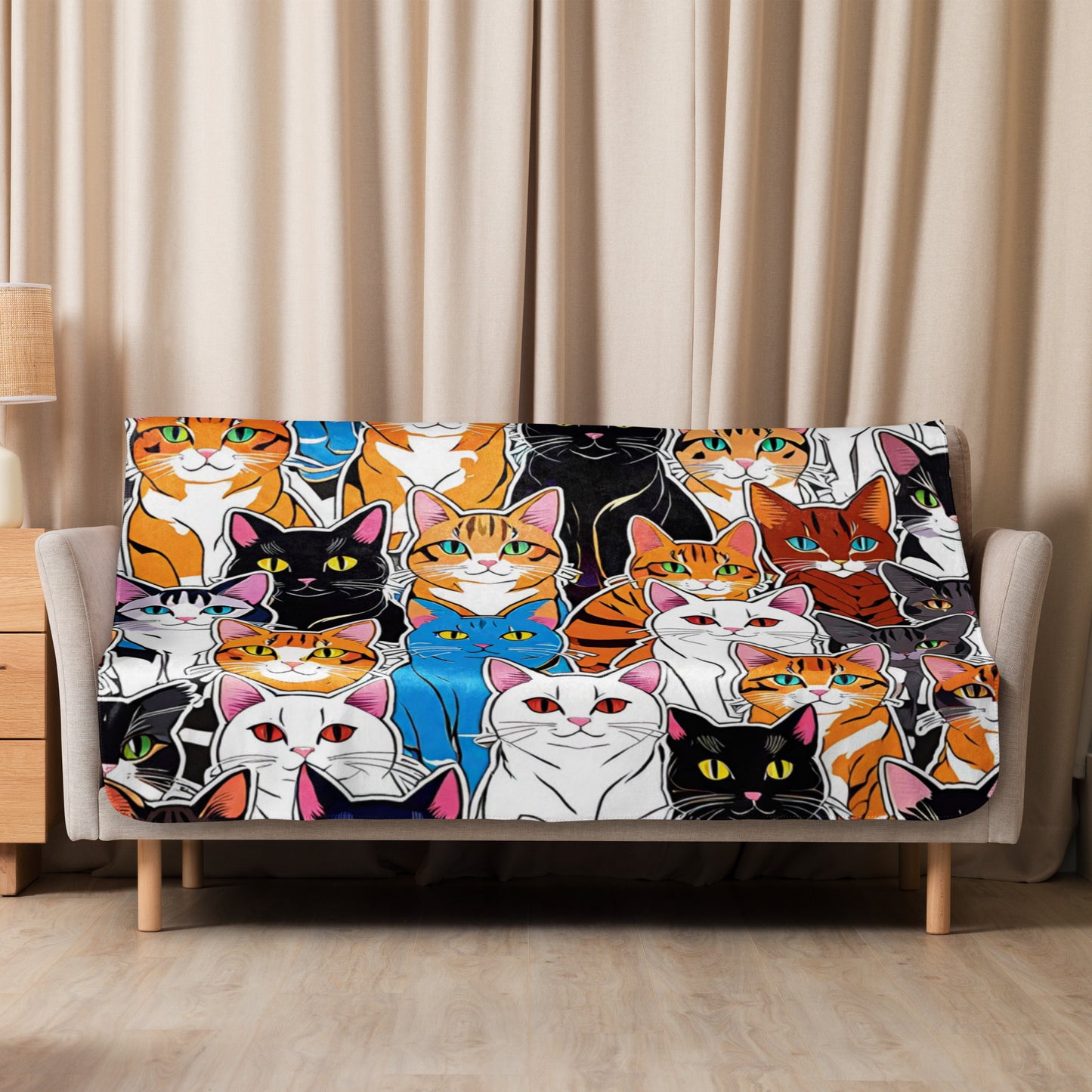 Cats Sherpa Blanket, Colorful Cats Blanket Gift, Cats Lover Gift