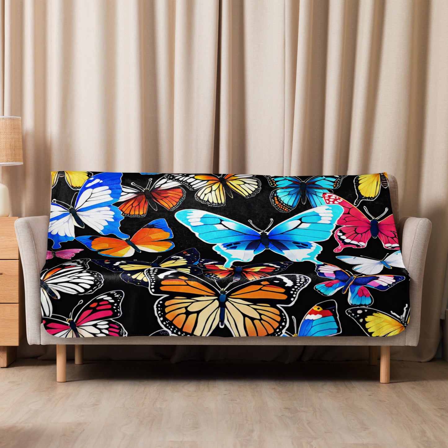 Butterfly Sherpa Blanket, Colorful Butterfly Blanket Gift, Butterfly Lover Gift