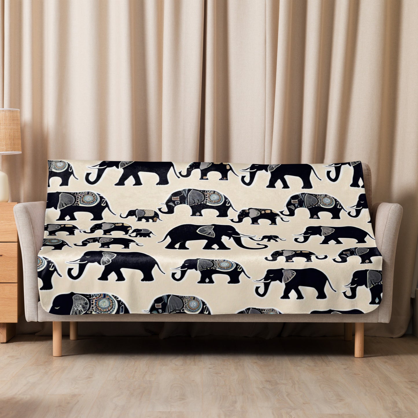 Elephant Sherpa Blanket, Colorful Elephant Blanket Gift, Elephant Lover Gift