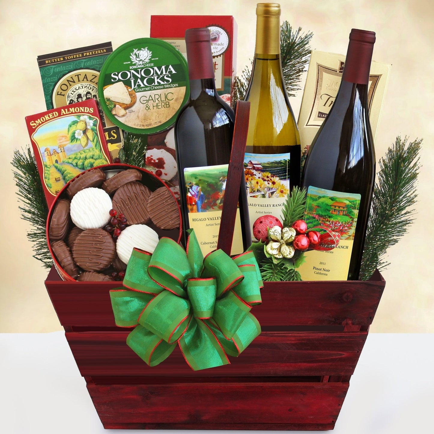 Gourmet Bounty Trio: Wine Gift Basket