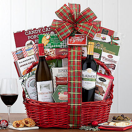 Holiday Red & White Duet: Gourmet Wine Basket