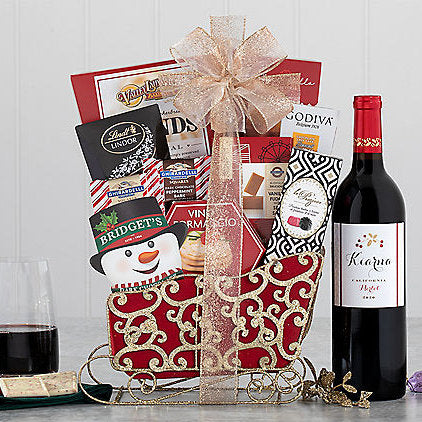 Kiarna Vineyards Merlot: Holiday Wine Sleigh Basket