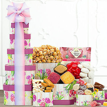 Floral Celebration: Gourmet Gift Tower