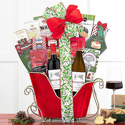 Vintners Path Duet: Holiday Sleigh Wine Basket