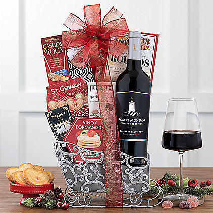 Mondavi Cabernet: Holiday Wine Sleigh Basket