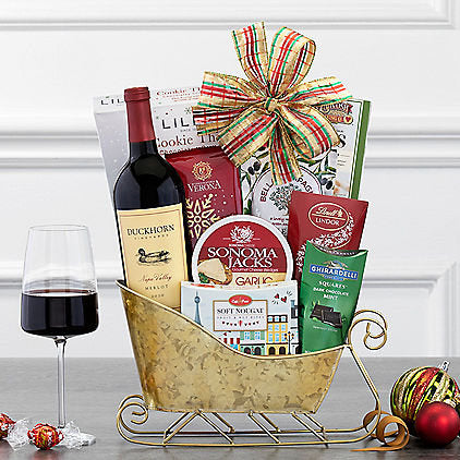 Duckhorn Merlot: Holiday Wine Sleigh Basket