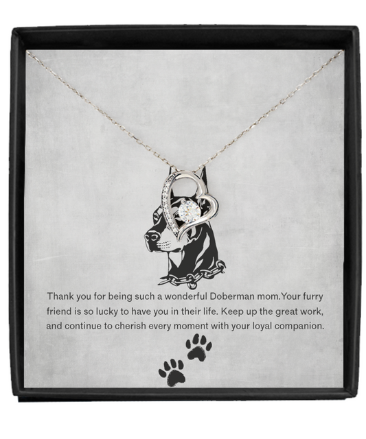 Doberman Mom Solitaire Crystal Necklace - Dog Mom Jewelry Gifts Necklace For Women Birthday Christmas Mother's Day Gift For Doberman Dog Lover