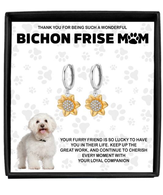 Bichon Frise Mom Sunflower Earrings - Dog Mom Gifts For Women Birthday Christmas Mother's Day Jewelry Gift For Bichon Frise Dog Lover
