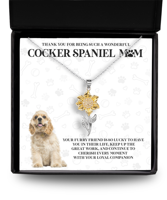 Cocker Spaniel Mom Sunflower Pendant Necklace - Dog Mom Gifts For Women Birthday Christmas Mother's Day Gift Necklace For Cocker Spaniel Dog Lover