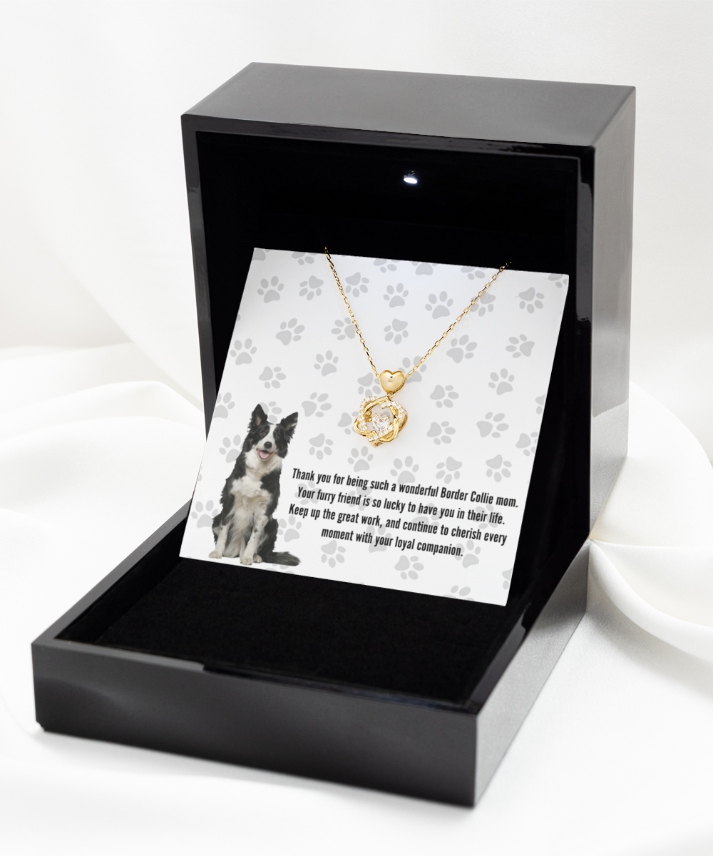 Border Collie Mom Heart Knot Gold Necklace - Dog Mom Jewelry Gifts Necklace For Women Birthday Christmas Mother's Day Gift For Border Collie Dog Lover