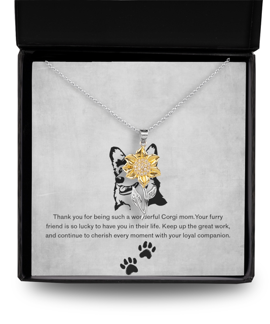 Corgi Mom Sunflower Pendant Necklace - Dog Mom Gifts For Women Birthday Christmas Mother's Day Gift Necklace For Corgi Dog Lover