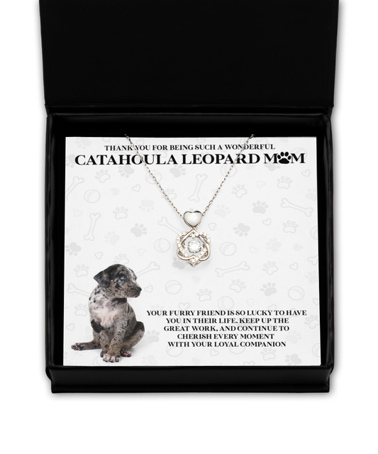 Catahoula Leopard Mom Heart Knot Silver Necklace - A Birthday Christmas Mother's Day Gift For Catahoula Leopard Dog Mom Gifts for Women Necklace