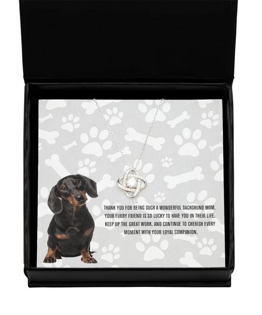 Dachshund Mom Love Knot Silver Necklace - Dog Mom Jewelry Gifts Necklace For Women Birthday Christmas Mother's Day Gift For Dachshund Dog Lover