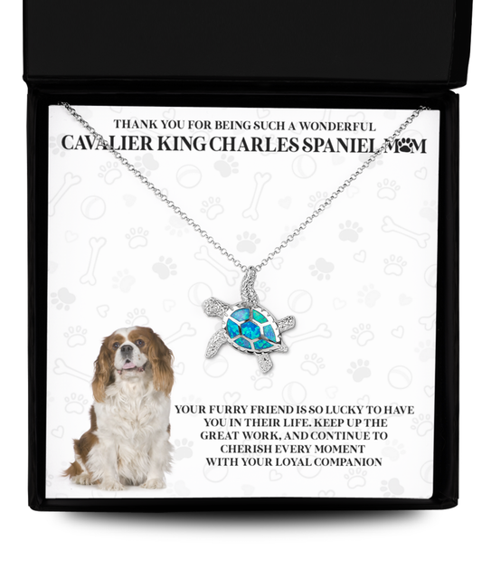 Cavalier King Charles Spaniel Mom Opal Turtle Necklace - Dog Mom Gifts For Women Birthday Christmas Mother's Day Gift Necklace For Cavalier King Charles Spaniel Dog Lover