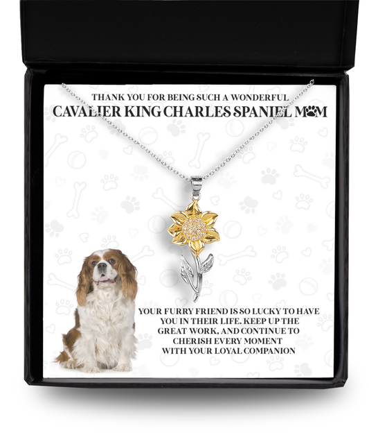 Cavalier King Charles Spaniel Mom Sunflower Pendant Necklace - Dog Mom Gifts For Women Birthday Christmas Mother's Day Gift Necklace For Cavalier King Charles Spaniel Dog Lover