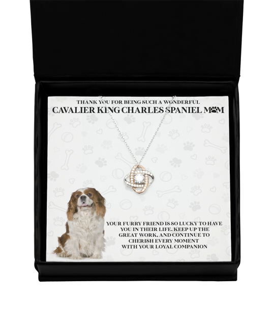 Cavalier King Charles Spaniel Mom Love Knot Rose Gold Necklace - Dog Mom Gifts Necklace For Women Birthday Mother's Day Gift For Cavalier King Charles Spaniel Dog Lover