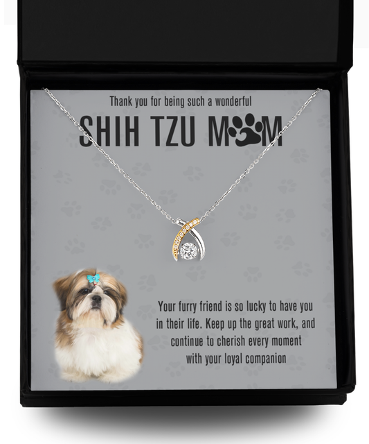 Shih Tzu Mom Wishbone Dancing Necklace - Dog Mom Gifts For Women Birthday Christmas Mother's Day Gift Necklace For Shih Tzu Dog Lover