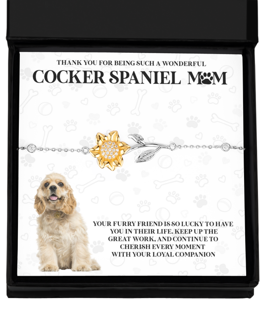 Cocker Spaniel Mom Sunflower Bracelet - Dog Mom Gifts For Women Birthday Christmas Mother's Day Jewelry Gift For Cocker Spaniel Dog Lover