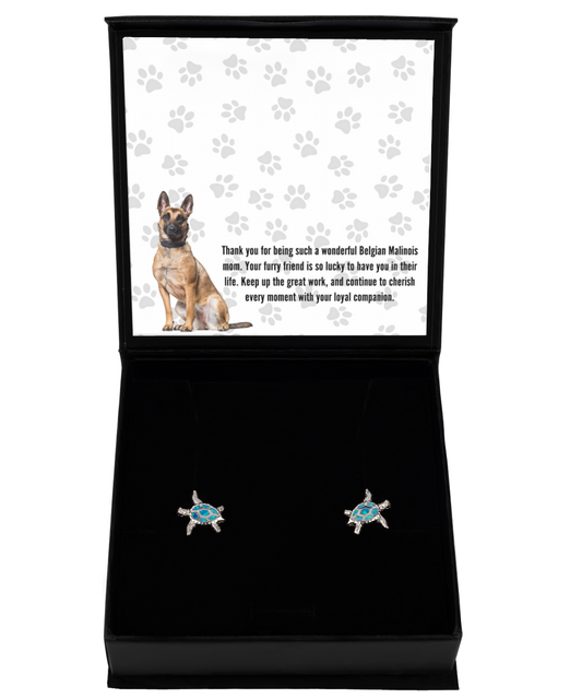 Belgian Malinois Mom Opal Turtle Earrings - Dog Mom Gifts For Women Birthday Christmas Mother's Day Jewelry Gift For Belgian Malinois Dog Lover