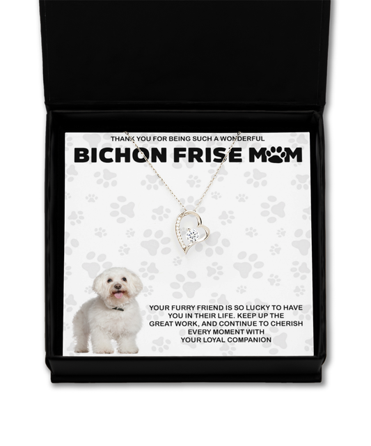 Bichon Frise Mom Solitaire Crystal Necklace - Dog Mom Gifts Necklace For Women Birthday Christmas Mother's Day Gift For Bichon Frise Dog Lover