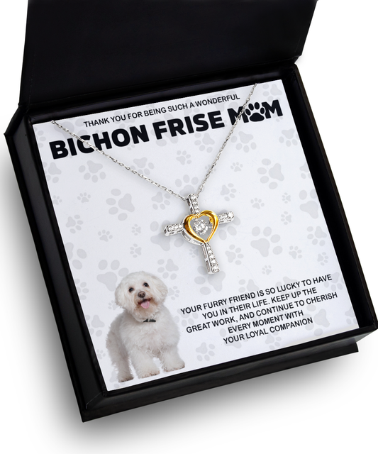 Bichon Frise Mom Cross Dancing Necklace - Dog Mom Gifts For Women Birthday Christmas Mother's Day Gift Necklace For Bichon Frise Dog Lover