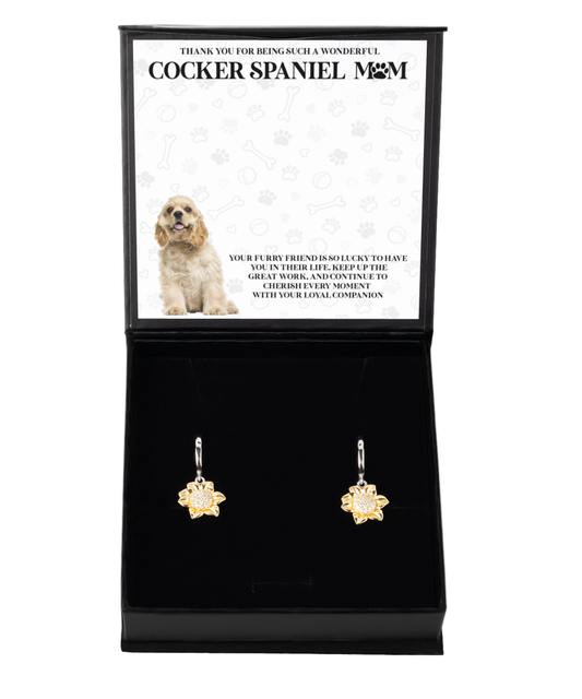 Cocker Spaniel Mom Sunflower Earrings - Dog Mom Gifts For Women Birthday Christmas Mother's Day Jewelry Gift For Cocker Spaniel Dog Lover