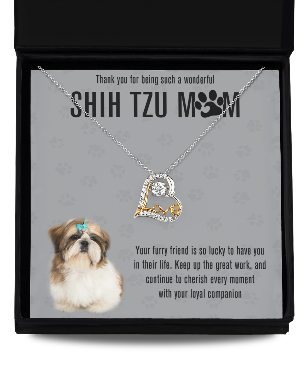 Shih Tzu Mom Love Dancing Necklace - Dog Mom Gifts For Women Birthday Christmas Mother's Day Gift Necklace For Shih Tzu Dog Lover