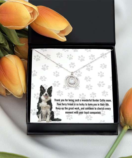 Border Collie Mom Double Crystal Circle Necklace - Dog Mom Jewelry Gifts Necklace For Women Birthday Christmas Mother's Day Gift For Border Collie Dog Lover