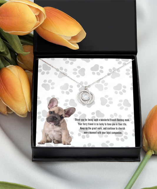 French Bulldog Mom Double Crystal Circle Necklace - Dog Mom Jewelry Gifts Necklace For Women Birthday Christmas Mother's Day Gift For French Bulldog Dog Lover