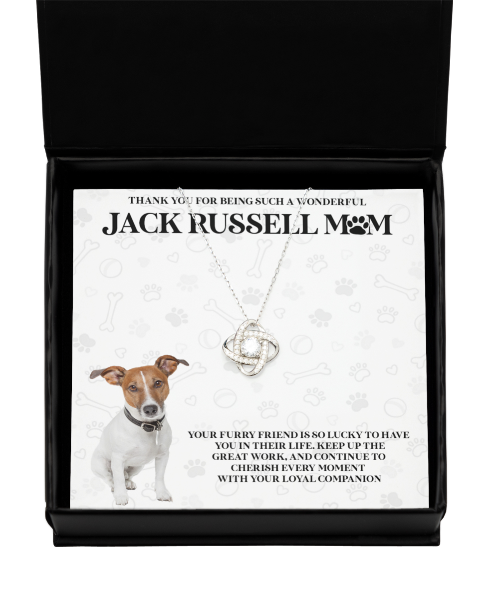 Jack Russell Mom Love Knot Silver Necklace - Dog Mom Gifts Necklace For Women Birthday Mother's Day Gift For Jack Russell Dog Lover