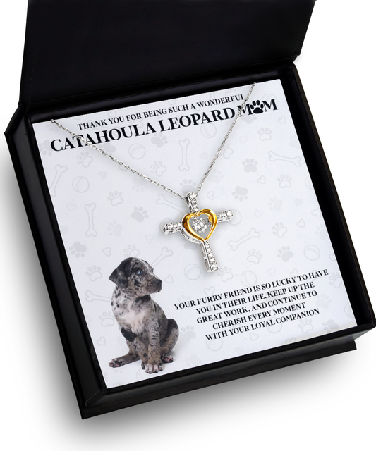 Catahoula Leopard Mom Cross Dancing Necklace - Dog Mom Gifts For Women Birthday Christmas Mother's Day Gift Necklace For Catahoula Leopard Dog Lover