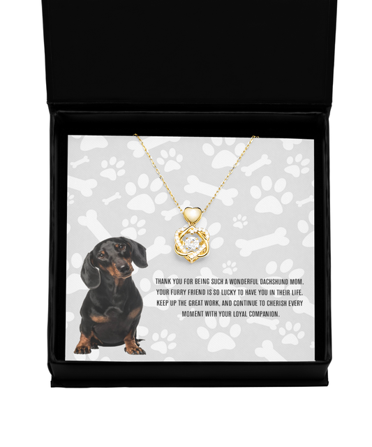 Dachshund Mom Heart Knot Gold Necklace - Dog Mom Jewelry Gifts Necklace For Women Birthday Christmas Mother's Day Gift For Dachshund Dog Lover