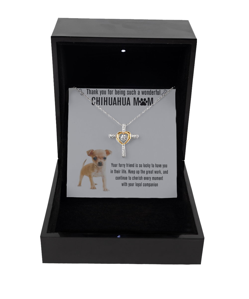 Chihuahua Mom Cross Dancing Necklace - Dog Mom Gifts For Women Birthday Christmas Mother's Day Gift Necklace For Chihuahua Dog Lover