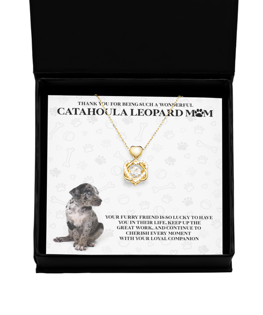 Catahoula Leopard Mom Heart Knot Gold Necklace - A Birthday Christmas Mother's Day Gift For Catahoula Leopard Dog Mom Gifts For Women Necklace