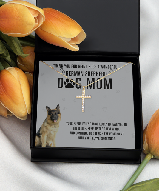 German Shepherd Dog Mom Crystal Gold Cross Necklace - A Birthday Christmas Mothers Day Necklace Gift For Women German Shepherd Dog Lover