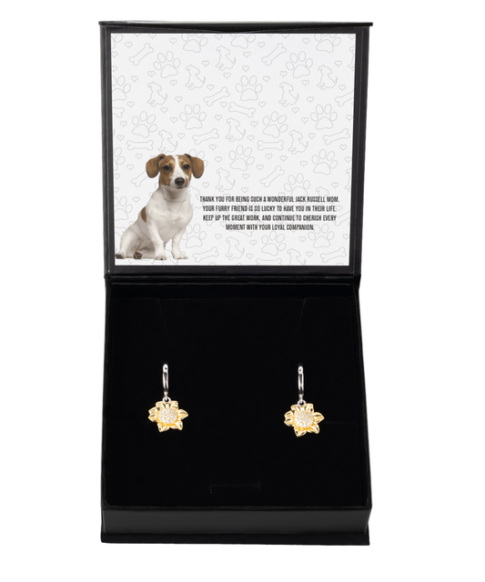 Jack Russell Mom Sunflower Earrings - Dog Mom Gifts For Women Birthday Christmas Mother's Day Jewelry Gift For Jack Russell Dog Lover