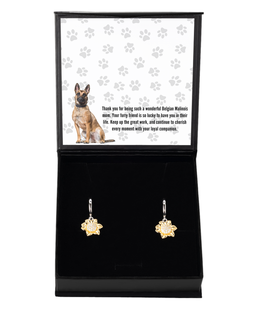 Belgian Malinois Mom Sunflower Earrings - Dog Mom Gifts For Women Birthday Christmas Mother's Day Jewelry Gift For Belgian Malinois Dog Lover