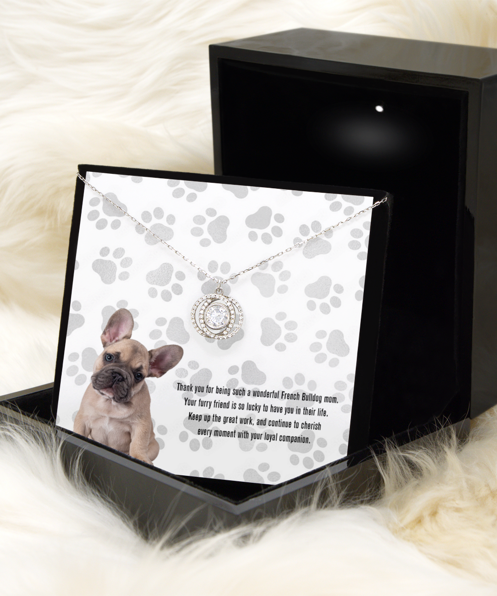 French Bulldog Mom Double Crystal Circle Necklace - Dog Mom Jewelry Gifts Necklace For Women Birthday Christmas Mother's Day Gift For French Bulldog Dog Lover