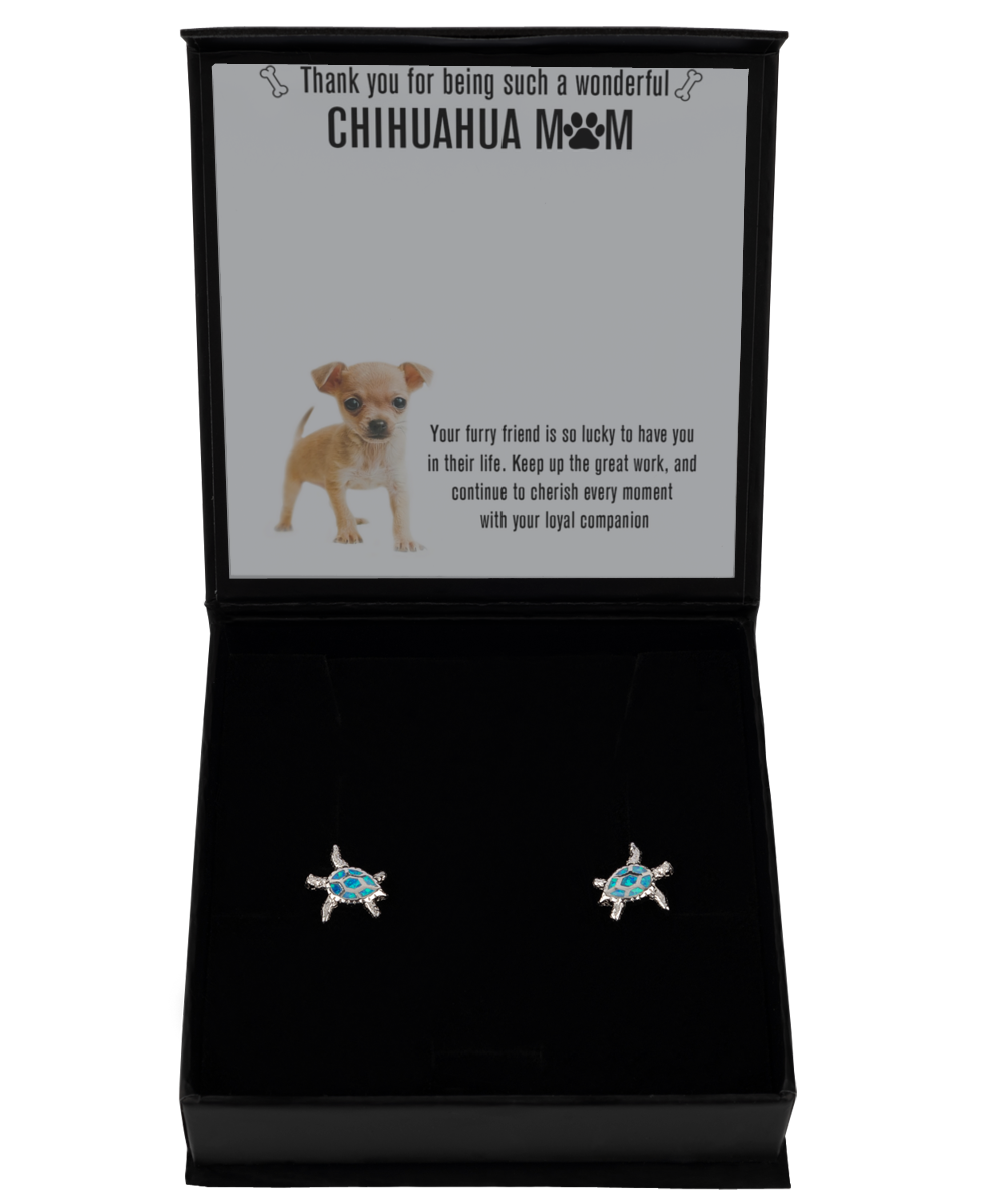 Chihuahua Mom Opal Turtle Earrings - Dog Mom Gifts For Women Birthday Christmas Mother's Day Jewelry Gift For Chihuahua Dog Lover