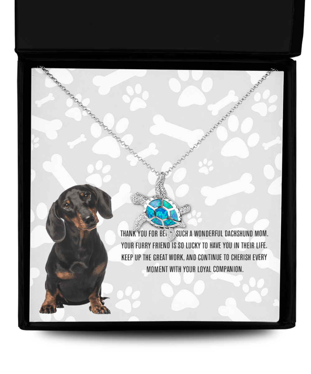 Dachshund Mom Opal Turtle Necklace - Dog Mom Gifts For Women Birthday Christmas Mother's Day Gift Necklace For Dachshund Dog Lover