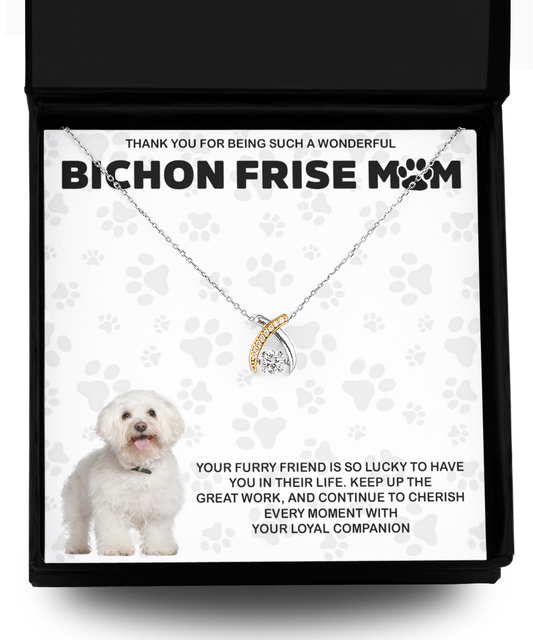 Bichon Frise Mom Wishbone Dancing Necklace - Dog Mom Gifts For Women Birthday Christmas Mother's Day Gift Necklace For Bichon Frise Dog Lover