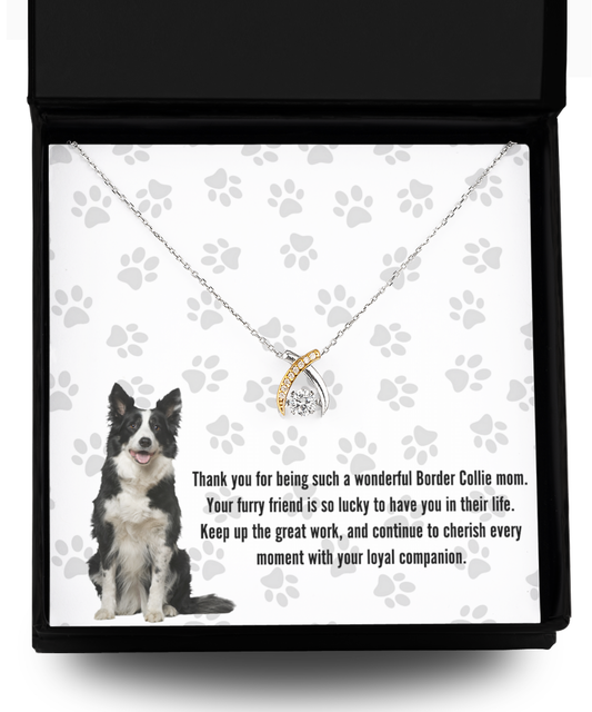 Border Collie Mom Wishbone Dancing Necklace - Dog Mom Gifts For Women Birthday Christmas Mother's Day Gift Necklace For Border Collie Dog Lover