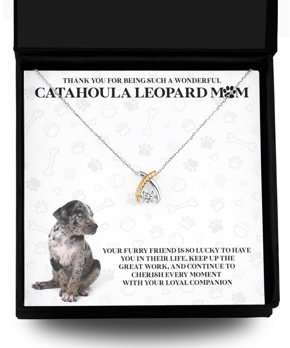 Catahoula Leopard Mom Wishbone Dancing Necklace - Dog Mom Gifts For Women Birthday Christmas Mother's Day Gift Necklace For Catahoula Leopard Dog Lover