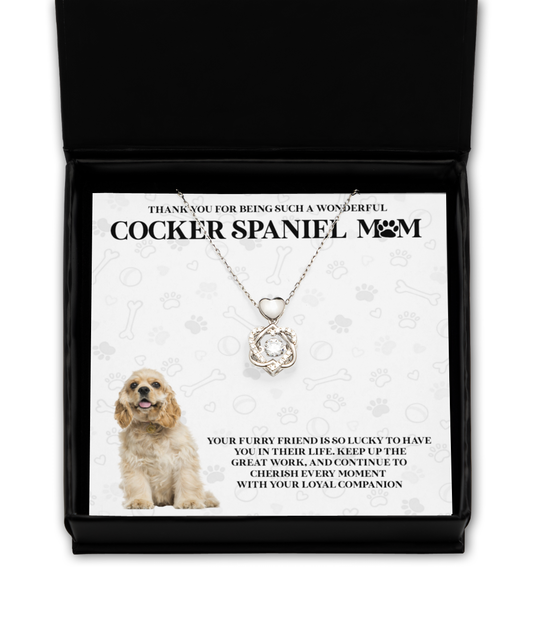 Cocker Spaniel Mom Heart Knot Silver Necklace - Dog Mom Gifts Necklace For Women Birthday Christmas Mother's Day Gift For Cocker Spaniel Dog Lover