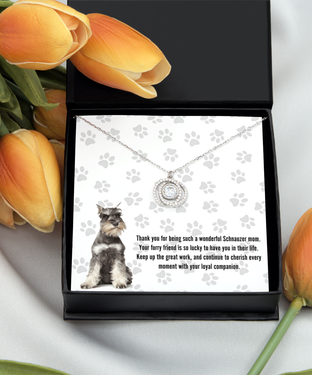 Schnauzer Mom Double Crystal Circle Necklace - Dog Mom Jewelry Gifts Necklace For Women Birthday Christmas Mother's Day Gift For Schnauzer Dog Lover