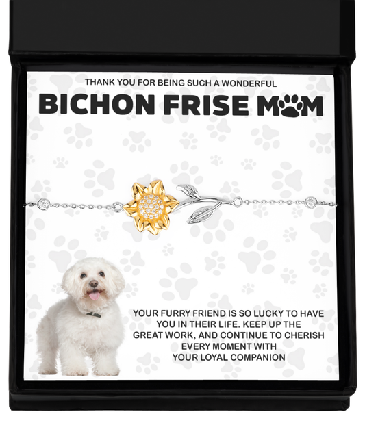 Bichon Frise Mom Sunflower Bracelet - Dog Mom Gifts For Women Birthday Christmas Mother's Day Jewelry Gift For Bichon Frise Dog Lover