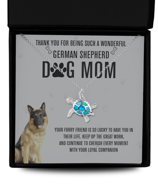 German Shepherd Mom Opal Turtle Necklace - Dog Mom Gifts For Women Birthday Christmas Mother's Day Gift Necklace For German Shepherd Dog Lover