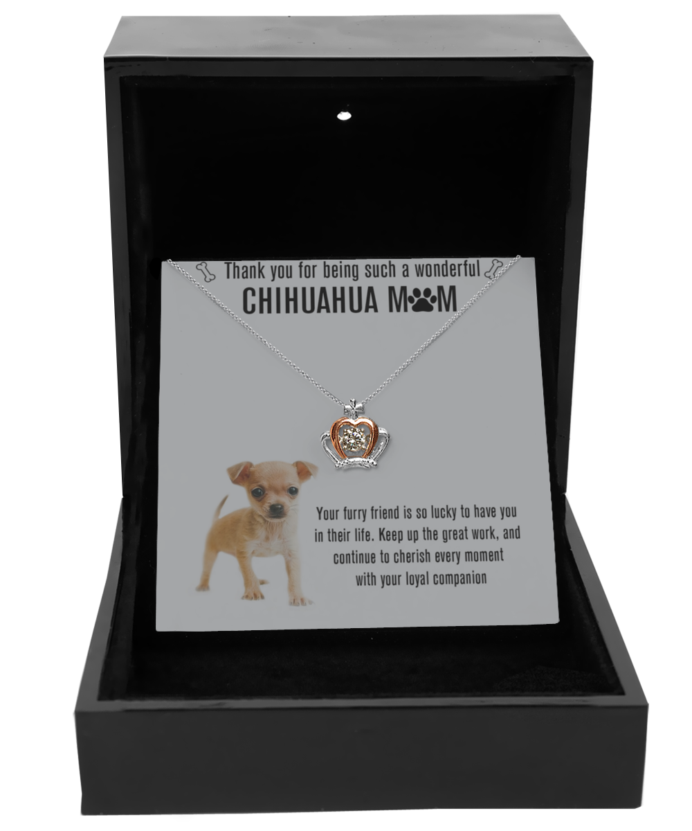 Chihuahua Mom Crown Pendant Necklace - Dog Mom Gifts For Women Birthday Christmas Mother's Day Gift Necklace For Chihuahua Dog Lover