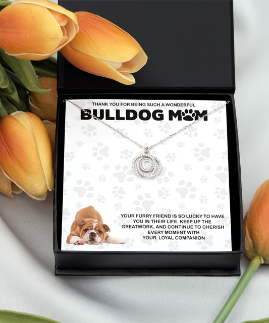 Bulldog Mom Double Crystal Circle Necklace - Dog Mom Gifts Necklace For Women Birthday Christmas Mother's Day Gift For Bulldog Dog Lover